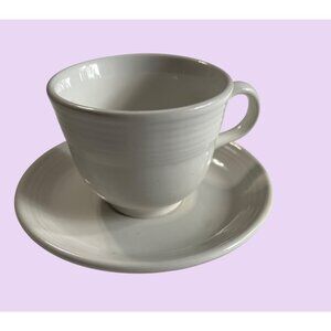 Vintage Fiesta H-L-O Genuine Lead-Free White Cup & Saucer Set Made In USA